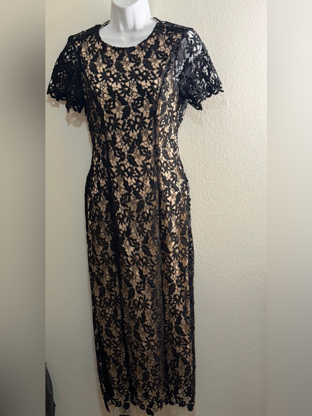 NSR Mia  Black Lace Maxi Dress with Nude Slip